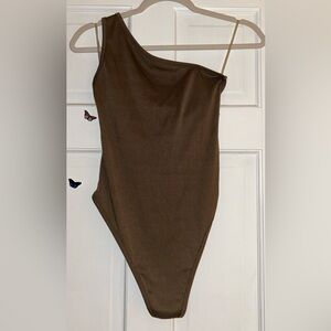 MakeMeChic One Shoulder Ribbed Knit Tank Top Bodysuit